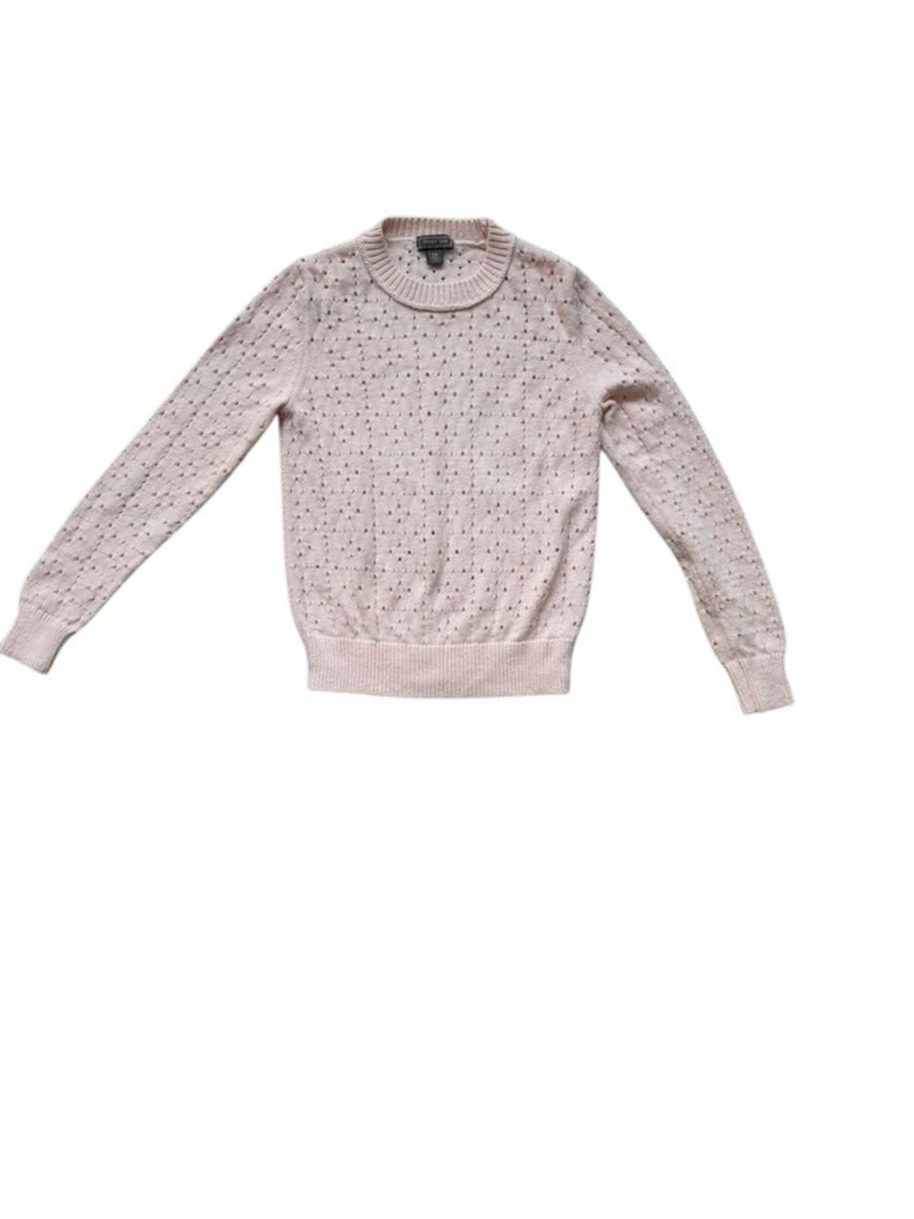 Point Sur Women XS Pink Pointelle Cotton Sweater Crew Neck Open Knit Pullover.